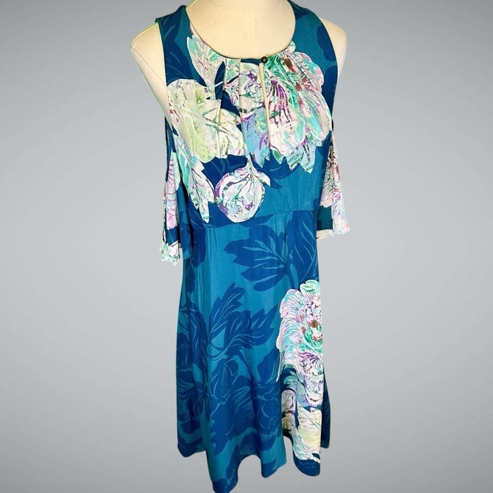 Maeve by Anthropologie ‘Elia’ Cold Shoulder Floral Print Dress in Turquoise 10 - Picture 16 of 16